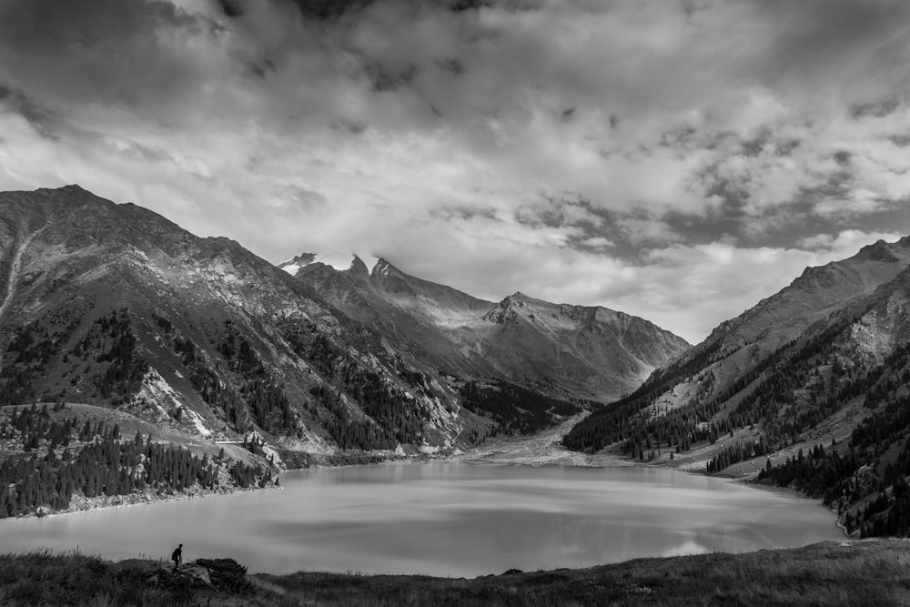 body of water in between mountains