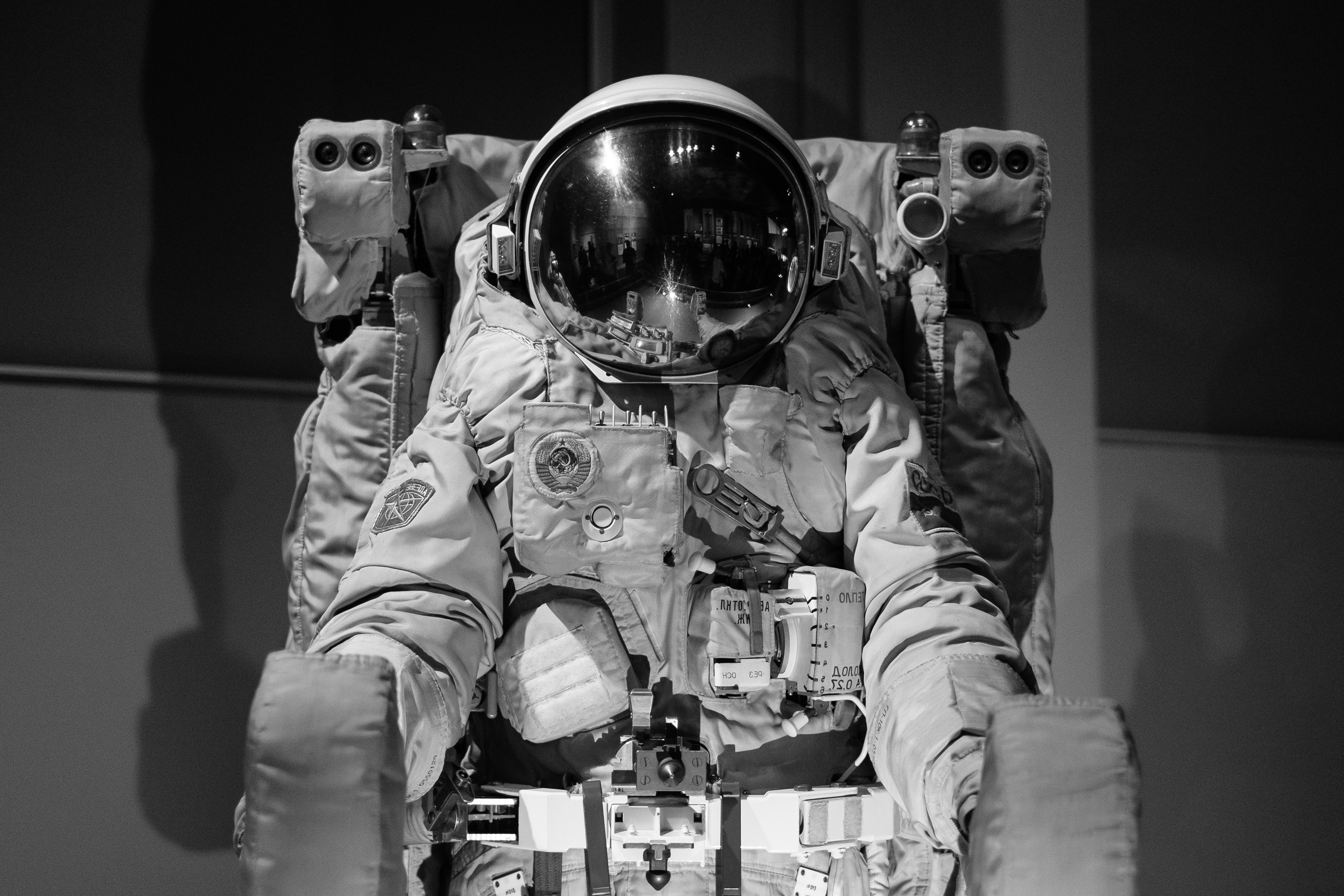 grayscale photography of astronaut
