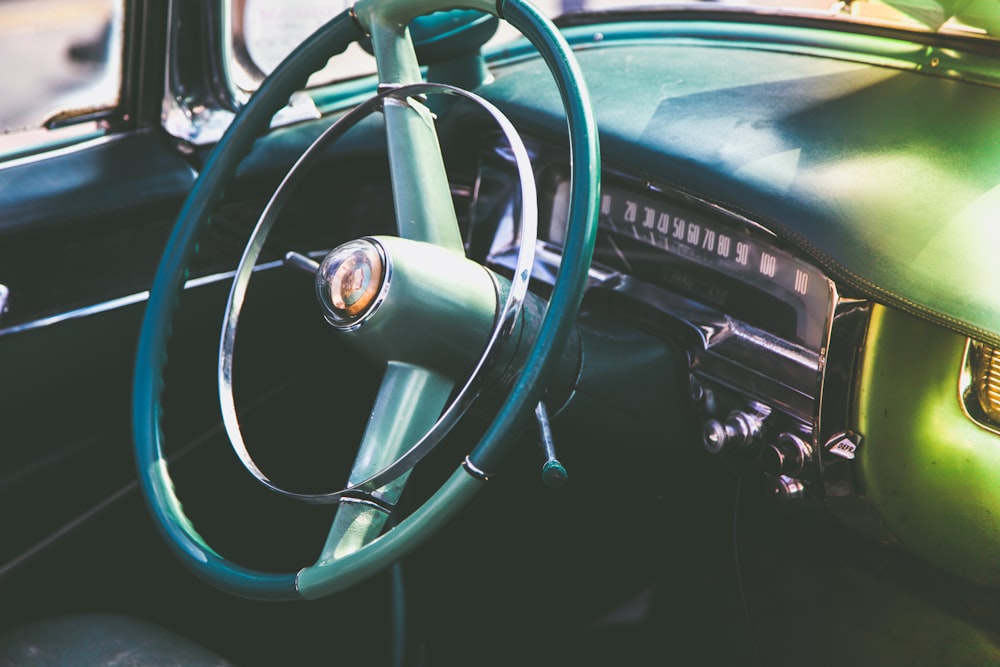 vintage green vehicle steering wheel