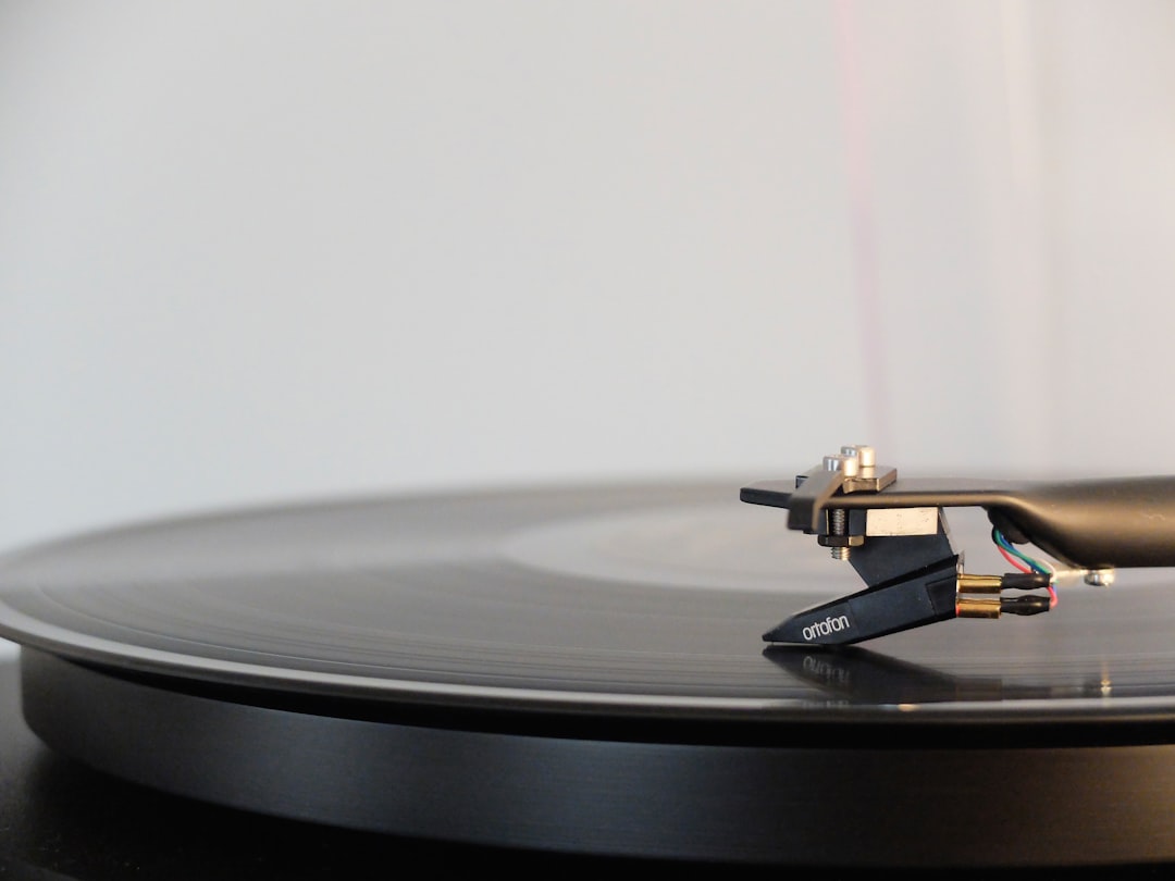 round black vinyl disc on vinyl player,