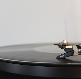 round black vinyl disc on vinyl player