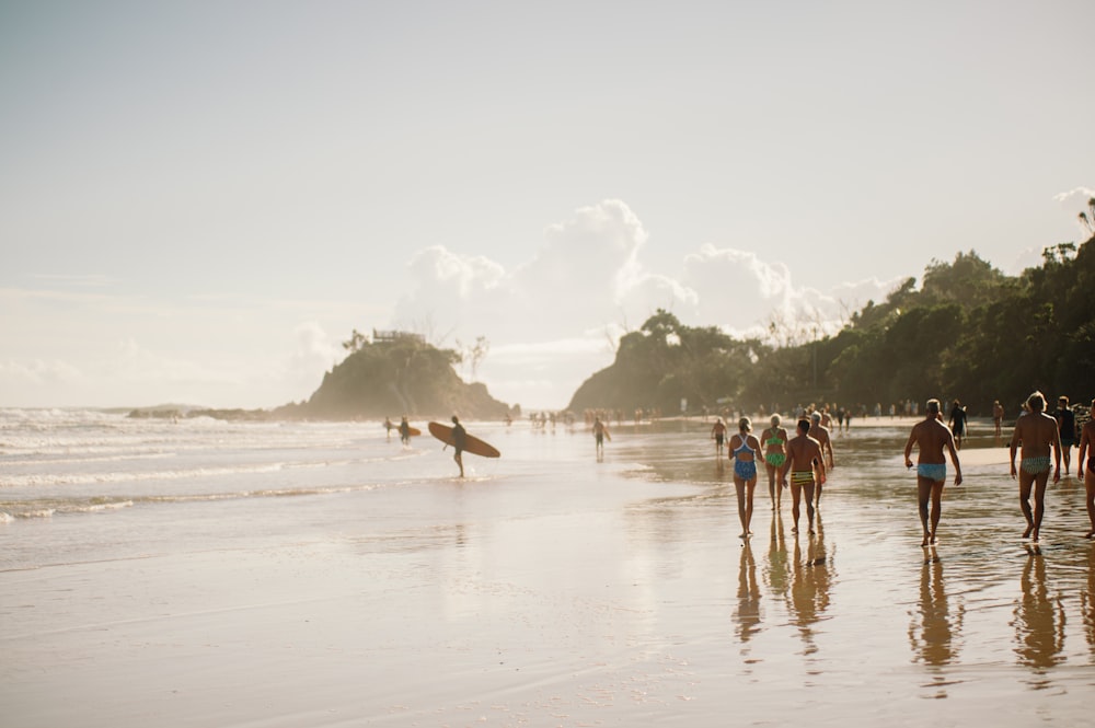 people walking along beach during daytime