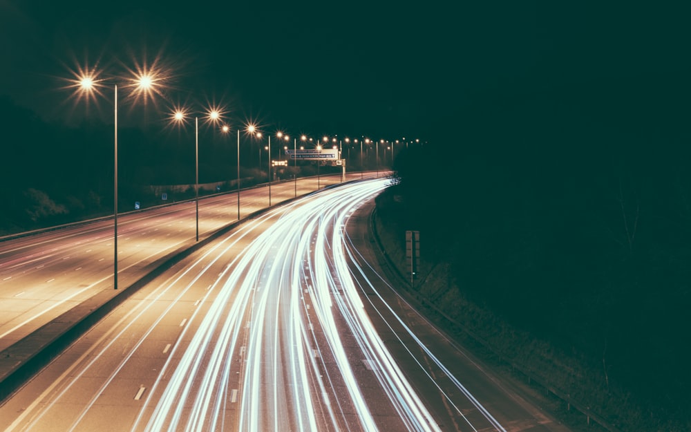 long exposure photography vehicle on road