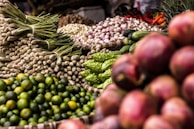 Close-up of fresh local produce available in Tambacounda’s markets, including colorful fruits and spices.