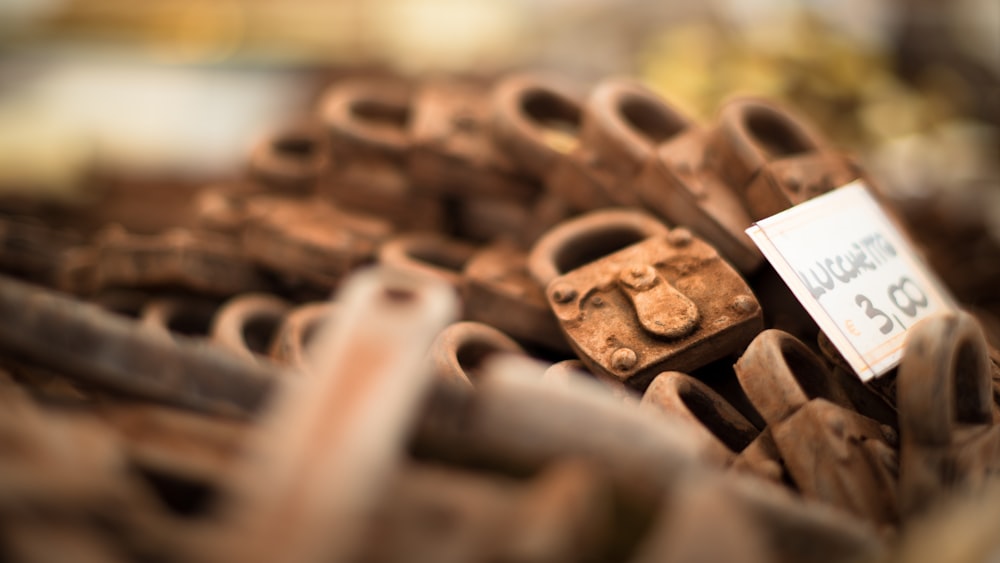 focused photo of a brown padlock