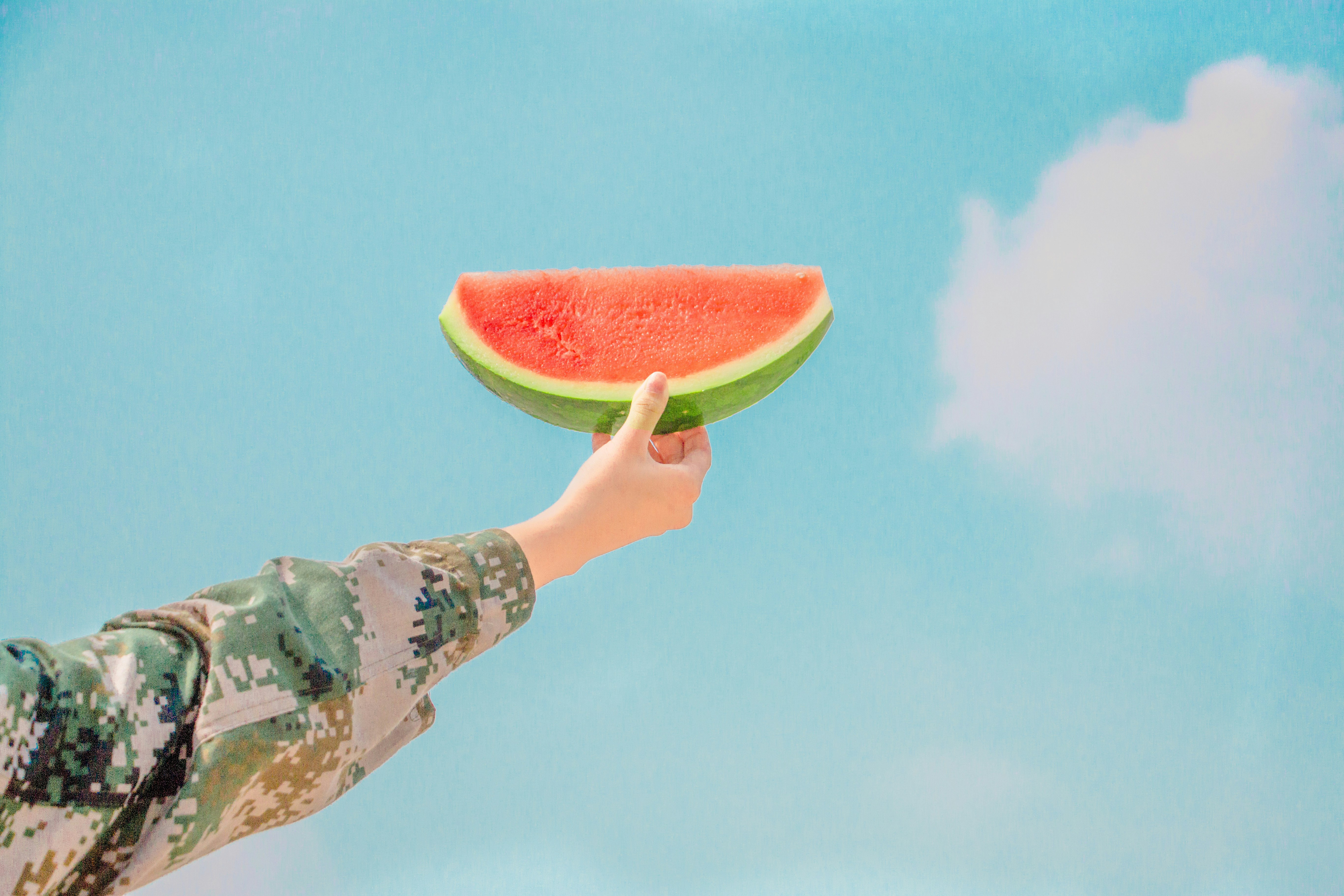 person holding sliced watermelon