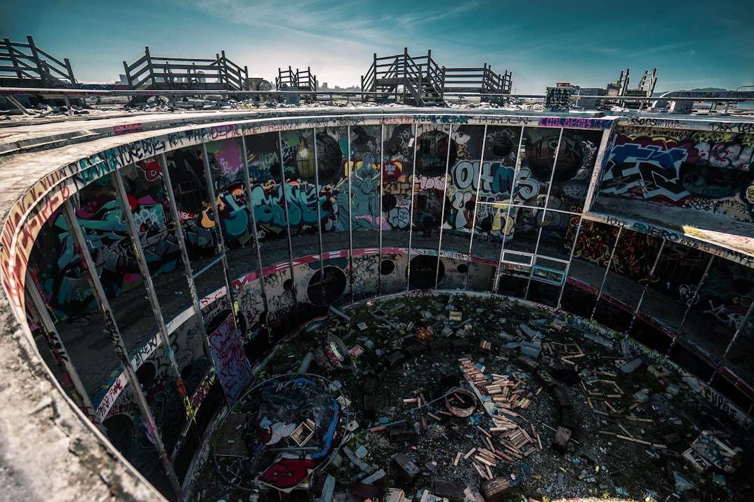 areal view of abandoned building at daytime,
