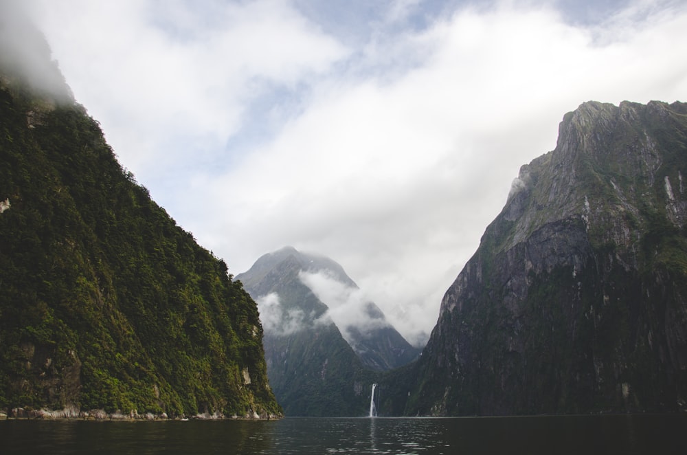 body of water between mountains