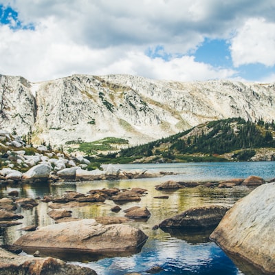 mountain range with lake