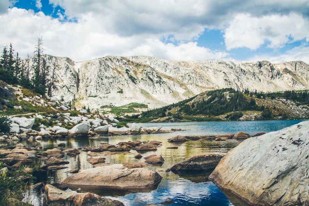 mountain range with lake