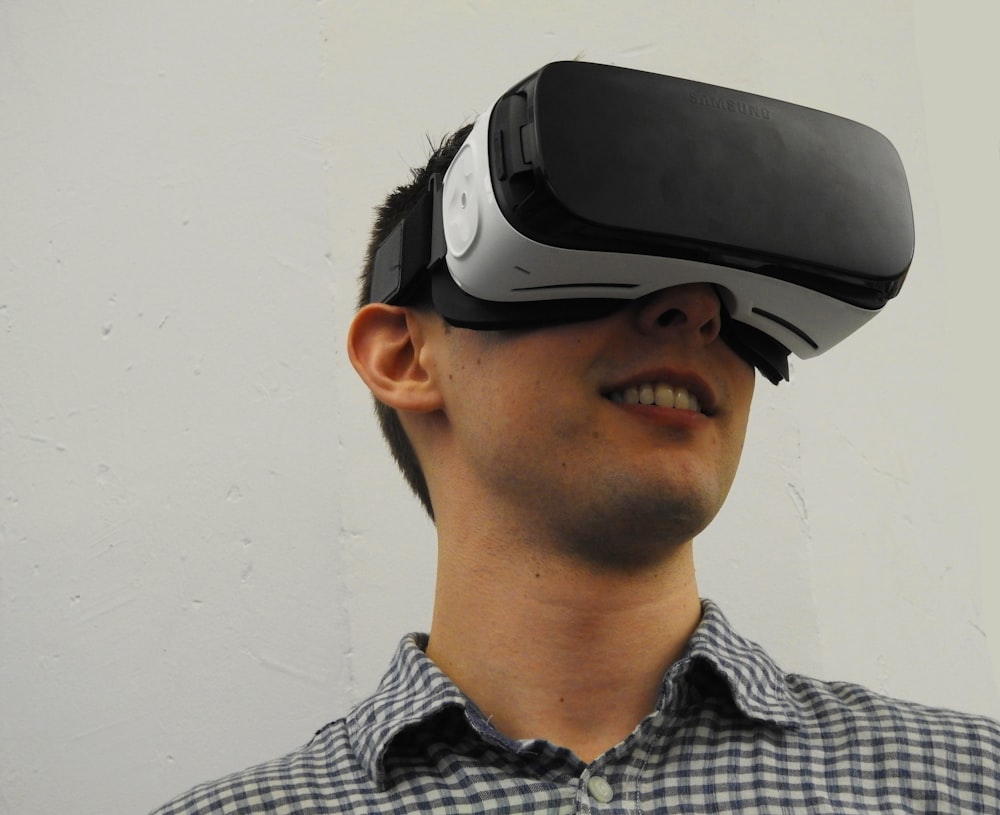 man wearing VR glass headset