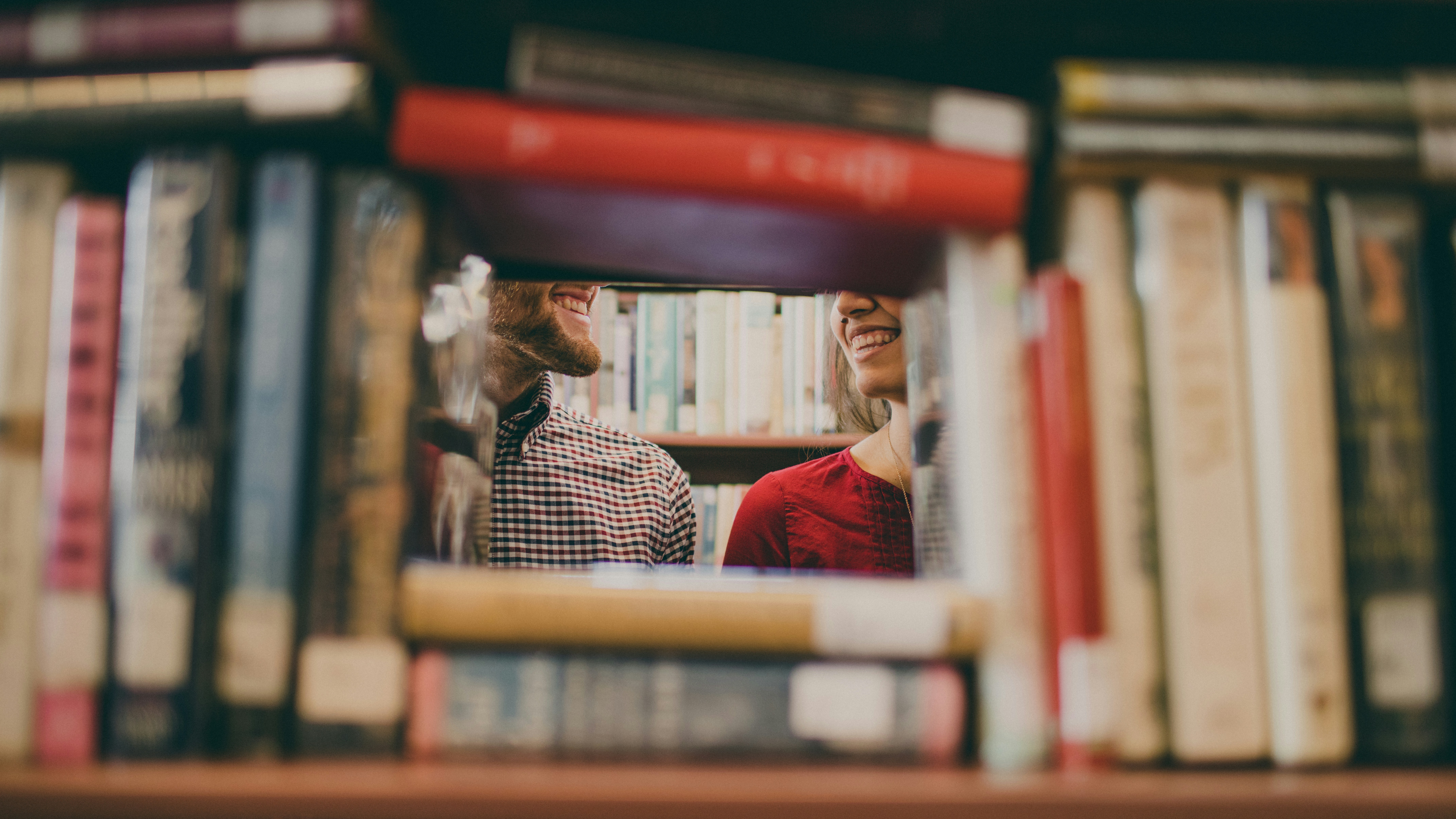Smiling in the library