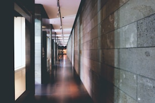 Bright hotel corridor with modern lighting