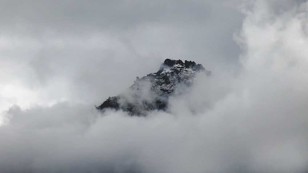 프란츠 요셉 빙하(Franz Josef Glacier)의 구름 사이로 보이는 눈 덮인 산의 여름
