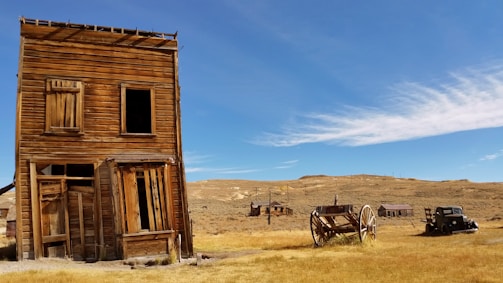 brown 2-storey house near wagon
