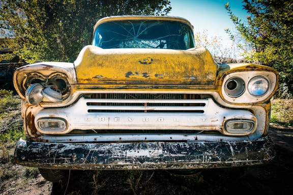 vintage Chevrolet car on forest