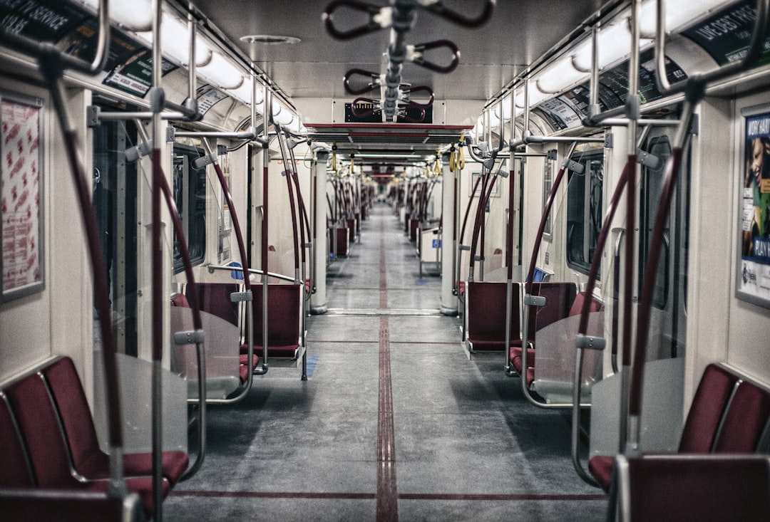 white and red train indoor view, Empty Subway Train Toronto