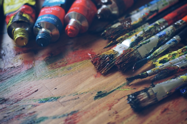 Messy paint brushes