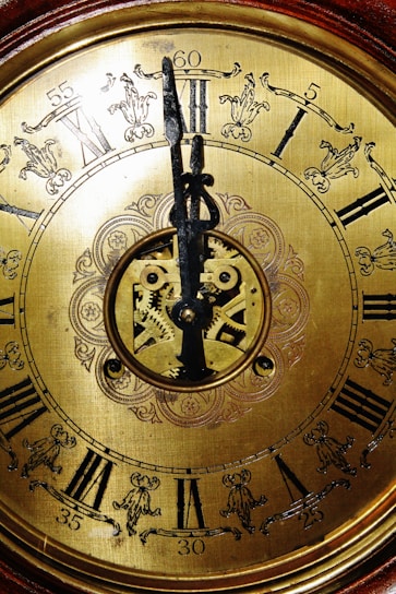 Close-up of a handcrafted clock face showing fine details and quality materials.