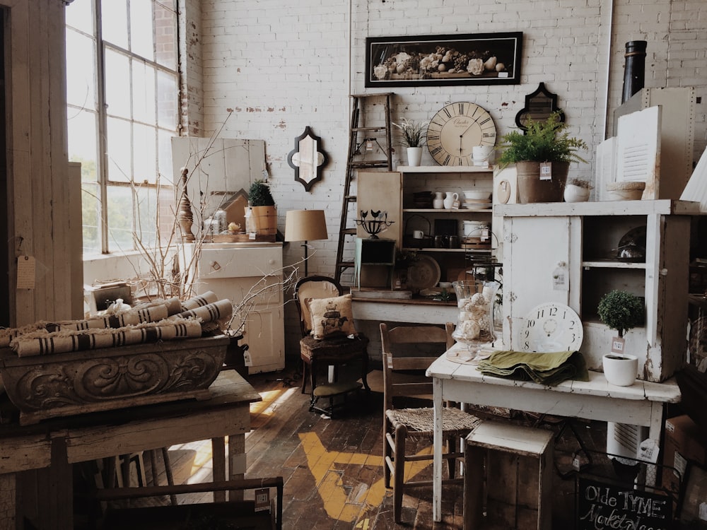 white wooden cabinet near table inside room