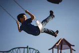 boy sitting on swing chair