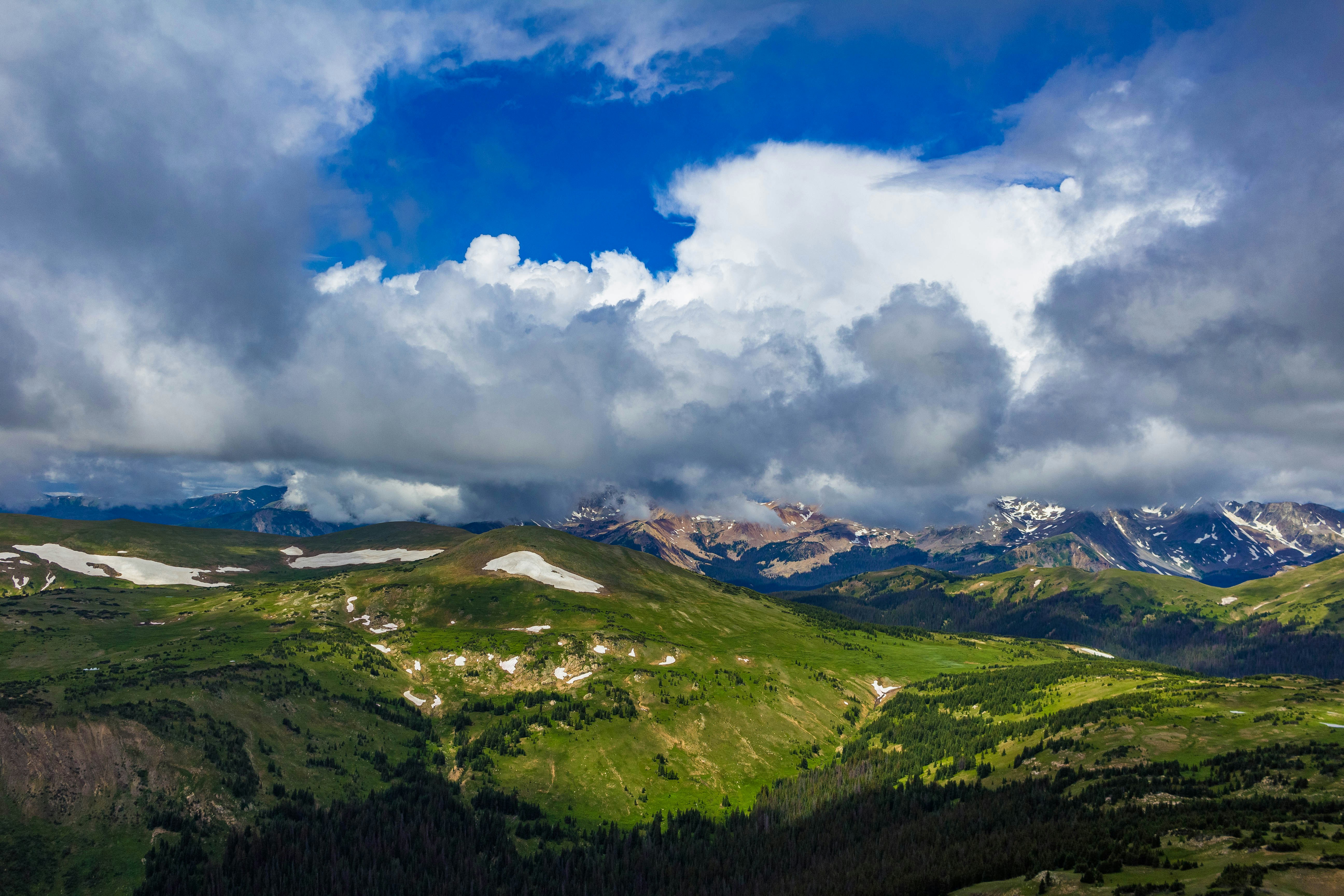 Snow patches on mountains