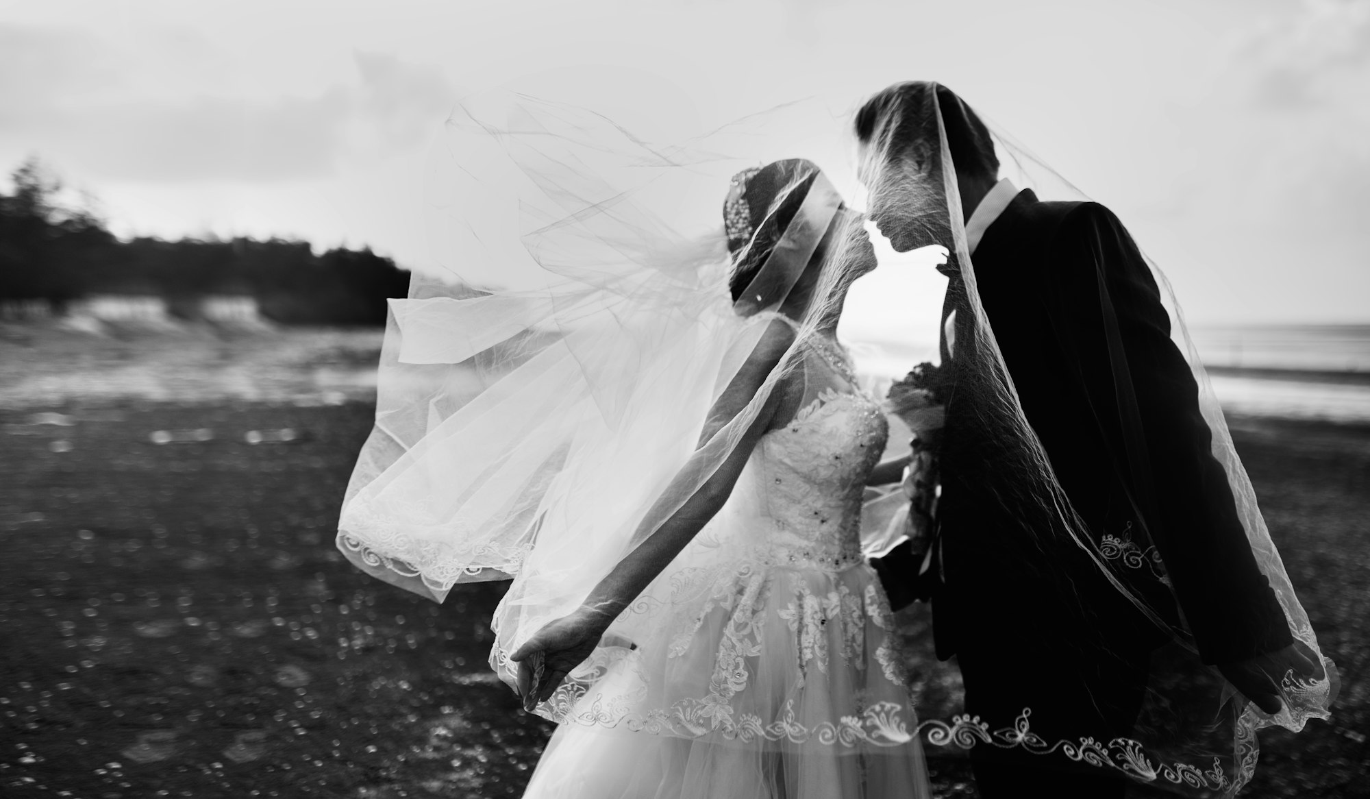 Windy wedding on a beach