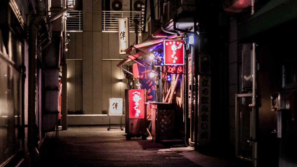 red lightened signage