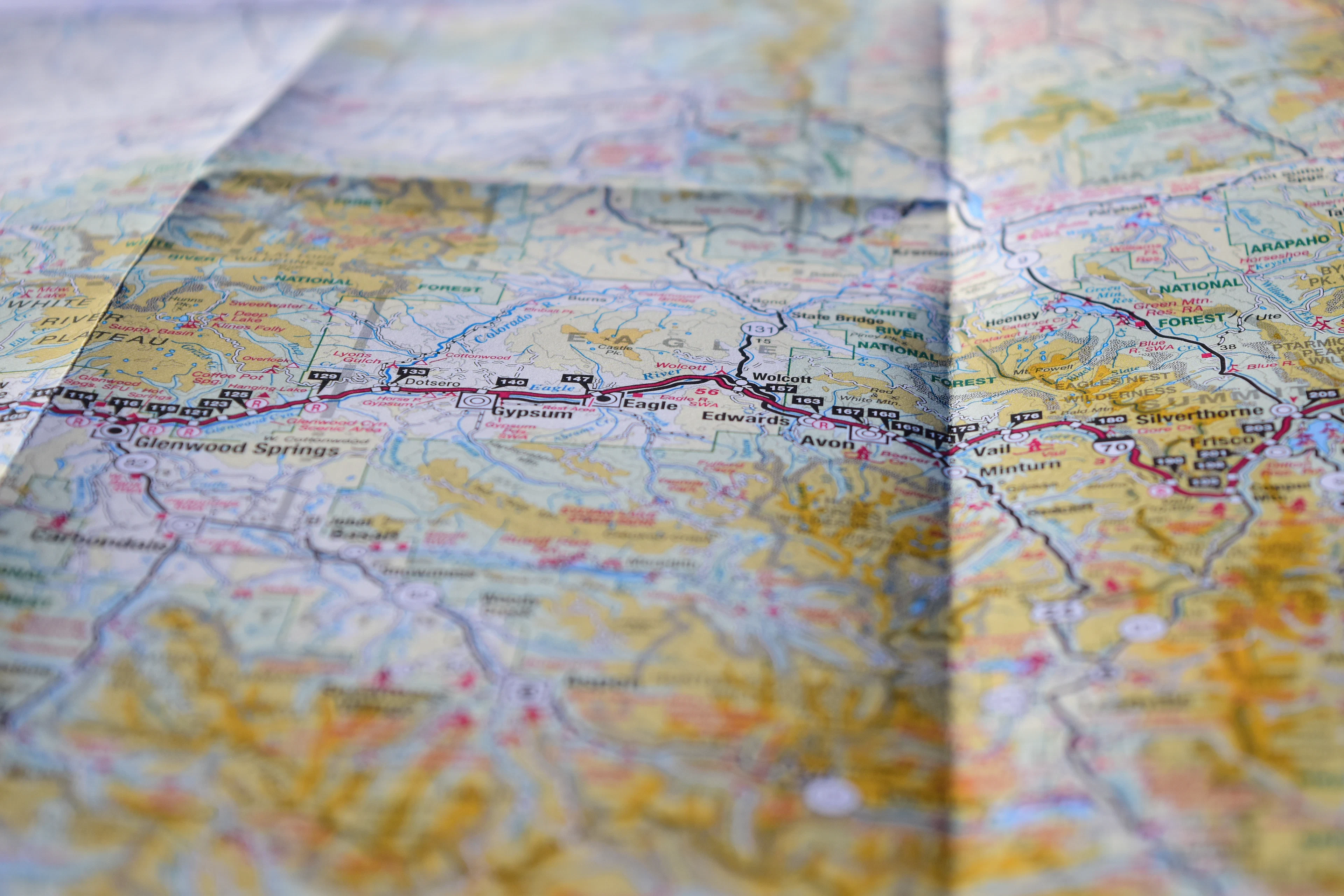 Close-up of an unfolded paper road map