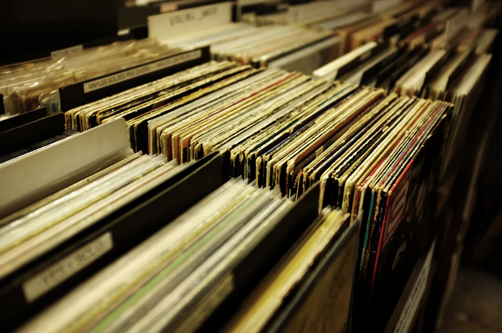 Crate of vinyl records