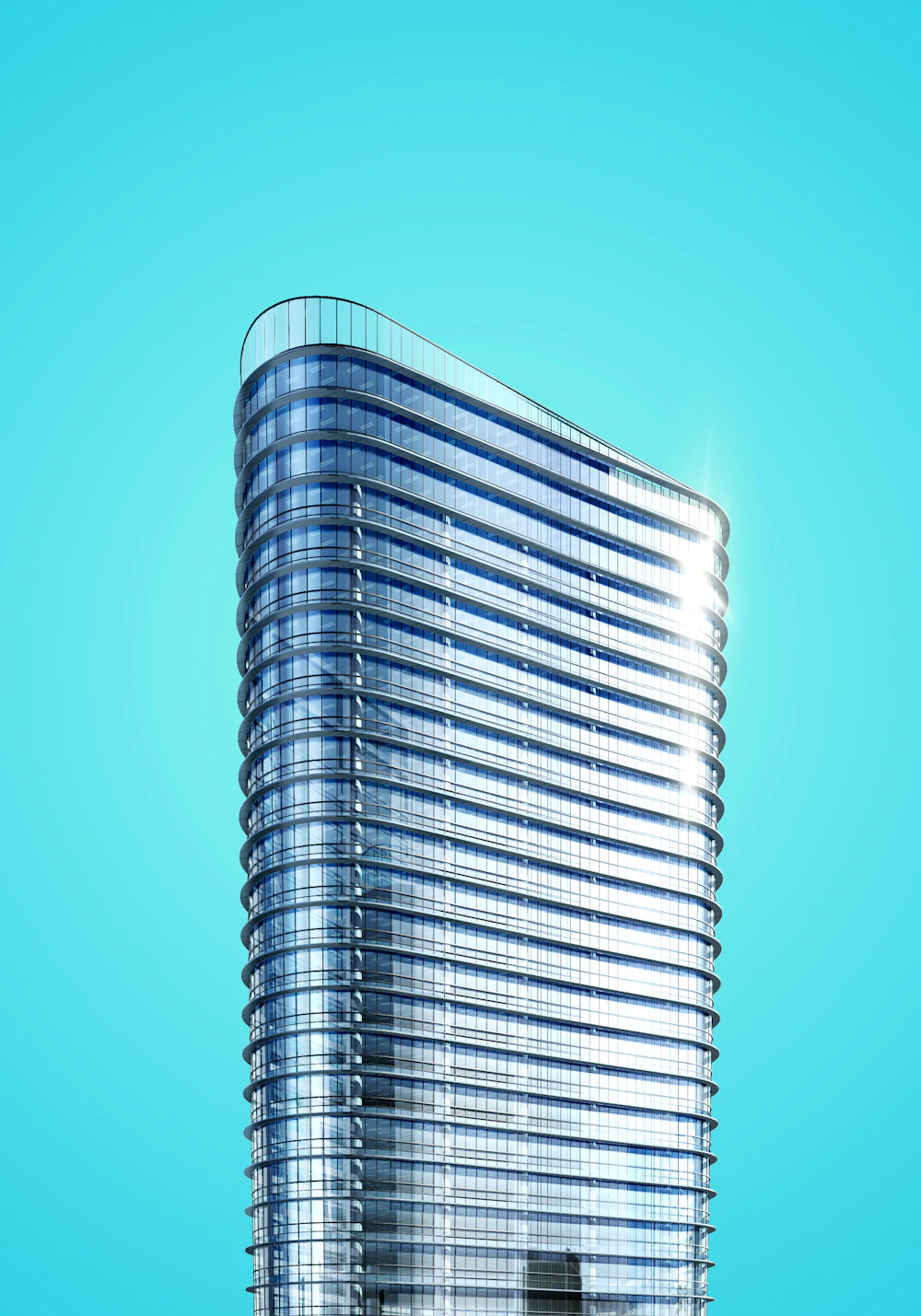 Glass office towers viewed from below