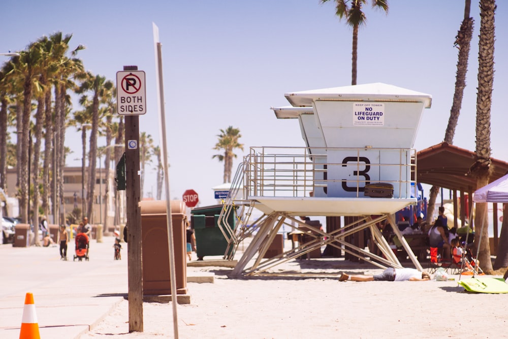 lifeguard houses under bright skty