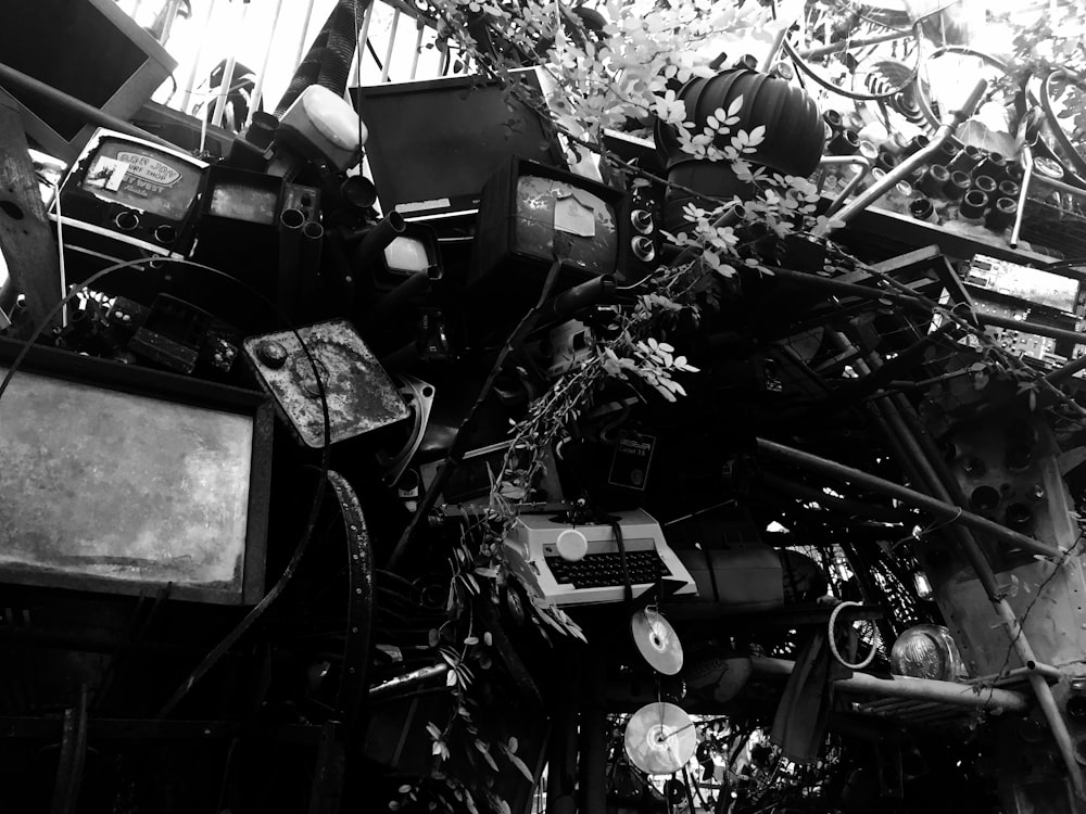 A black and white photo of a landfill site.