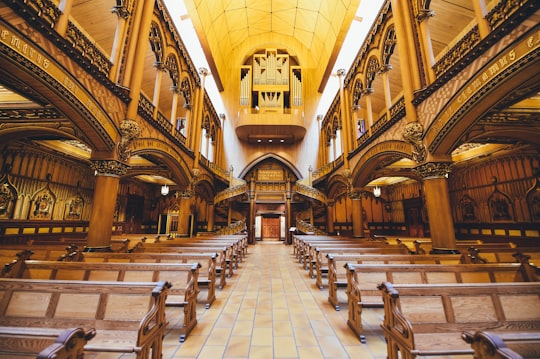 brown and yellow church in Notre Dame Basilica Canada