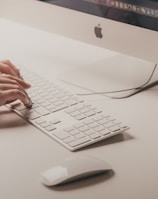 person typing on Apple keyboard