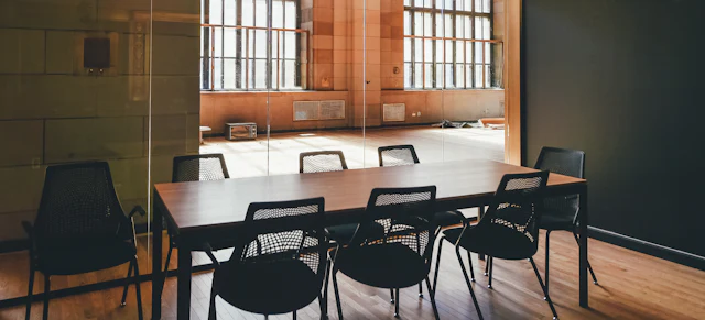 Industrial Window Meeting Room — commercial office meeting room interior design