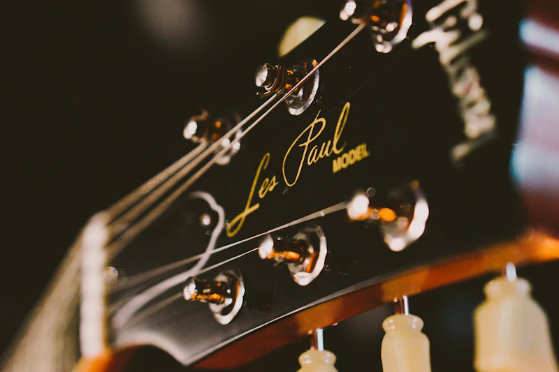 Close-up of a Gibson Les Paul electric guitar headstock