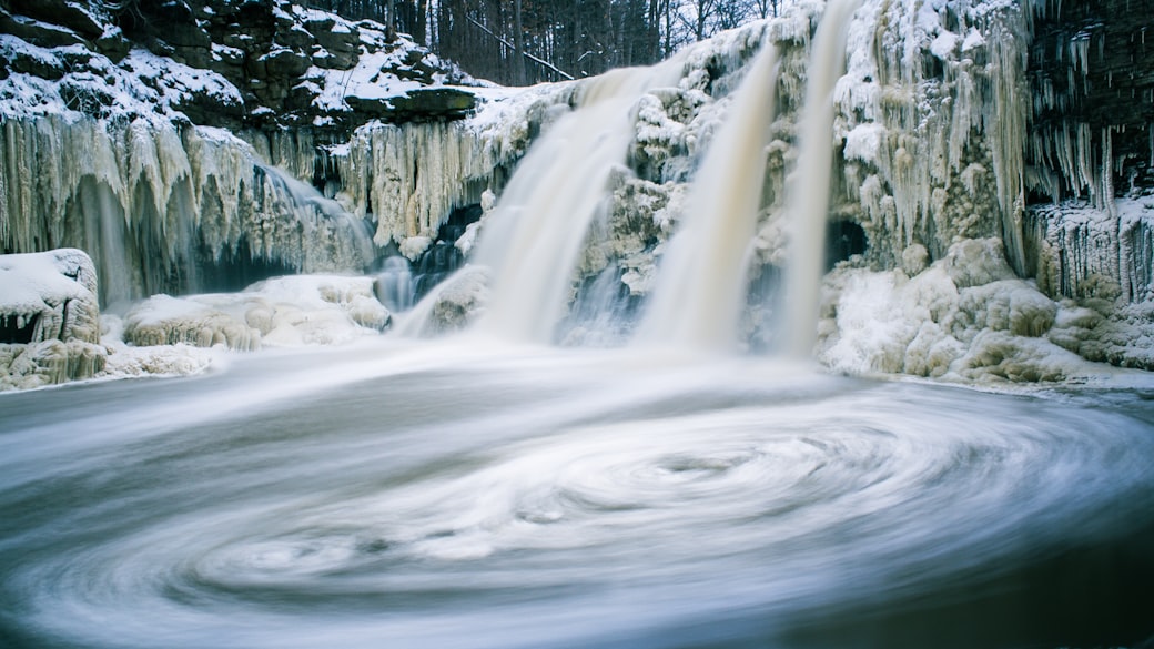 Time Lapse Photography of Waterfall in Winter