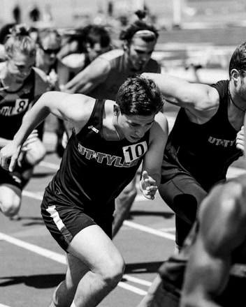 grayscale photo of people during marathon