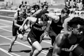 grayscale photo of people during marathon