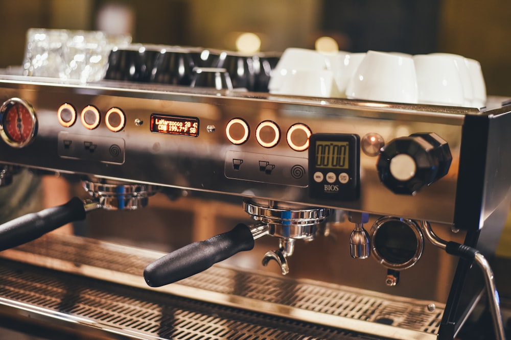 close view of gray espresso machine