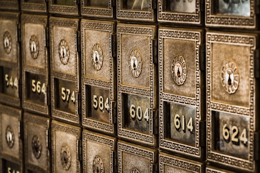 Numbers on metal deposit boxes in a bank