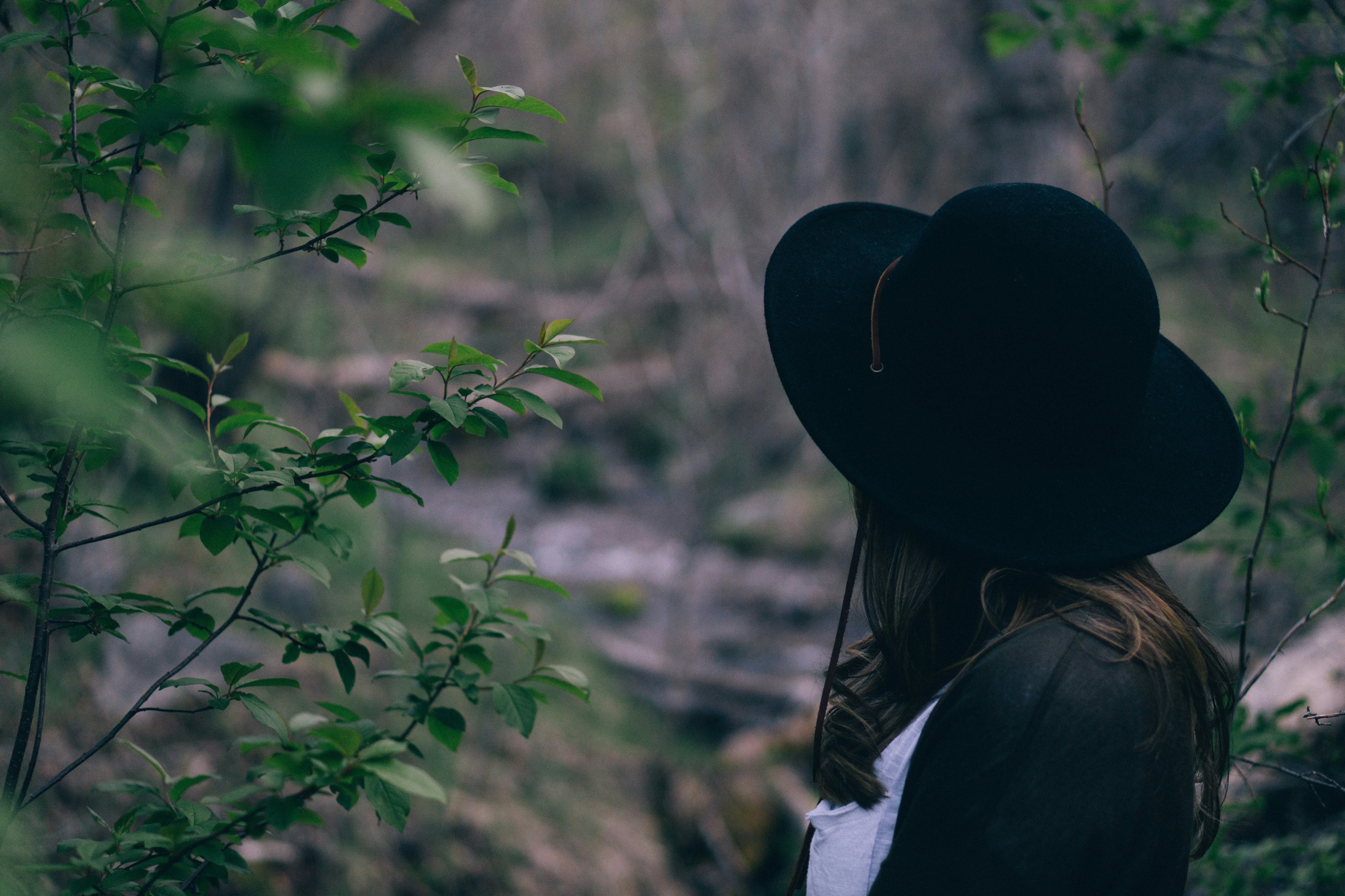 Woman among green branches