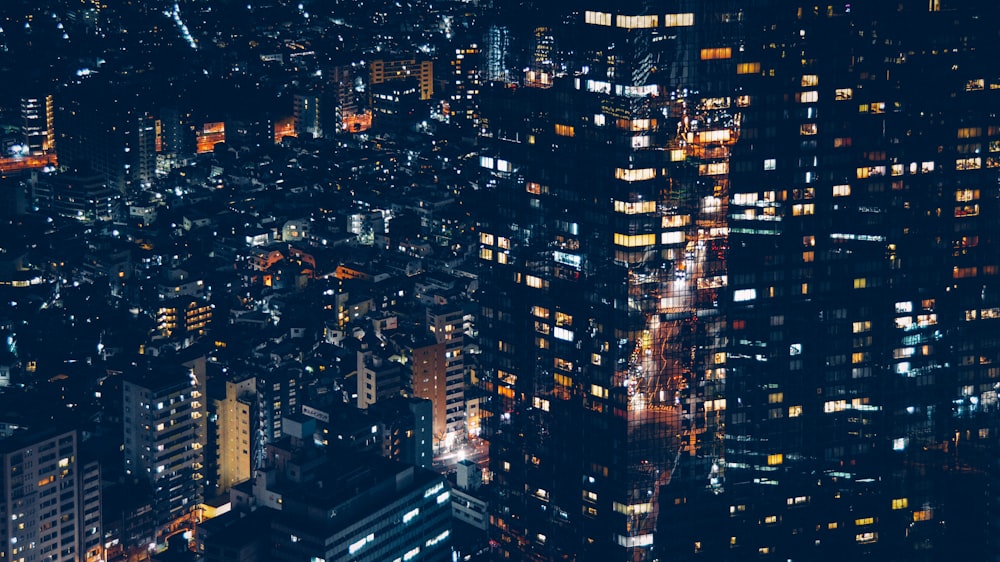 aerial photography of city buildings during nighttime