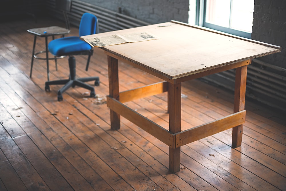 photo of rectangular brown wooden desk