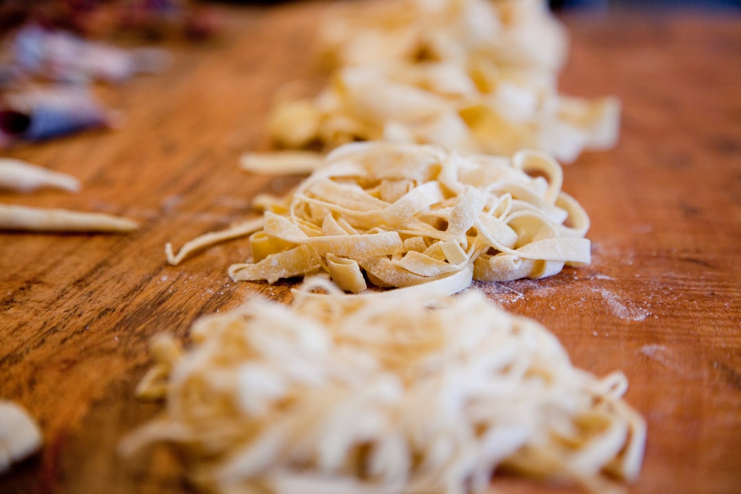selective focus of noodle, Handmade pasta noodles