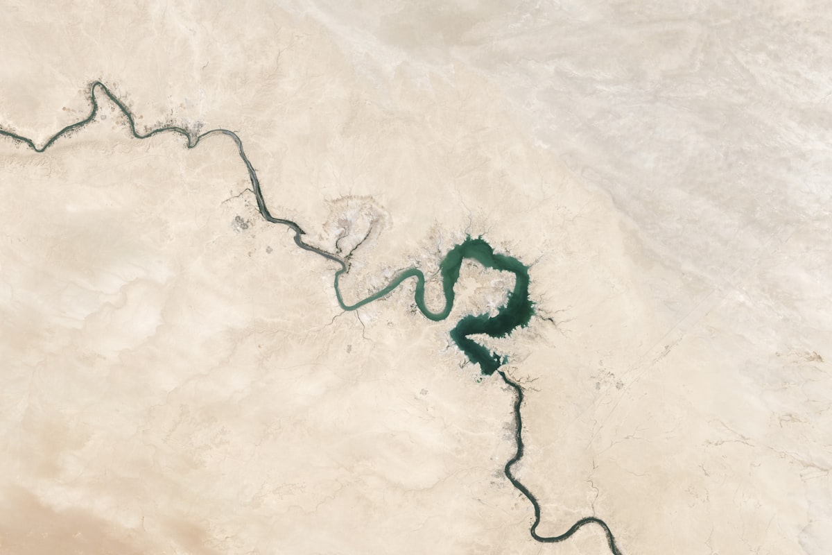 A winding river viewed from above via satellite imagery