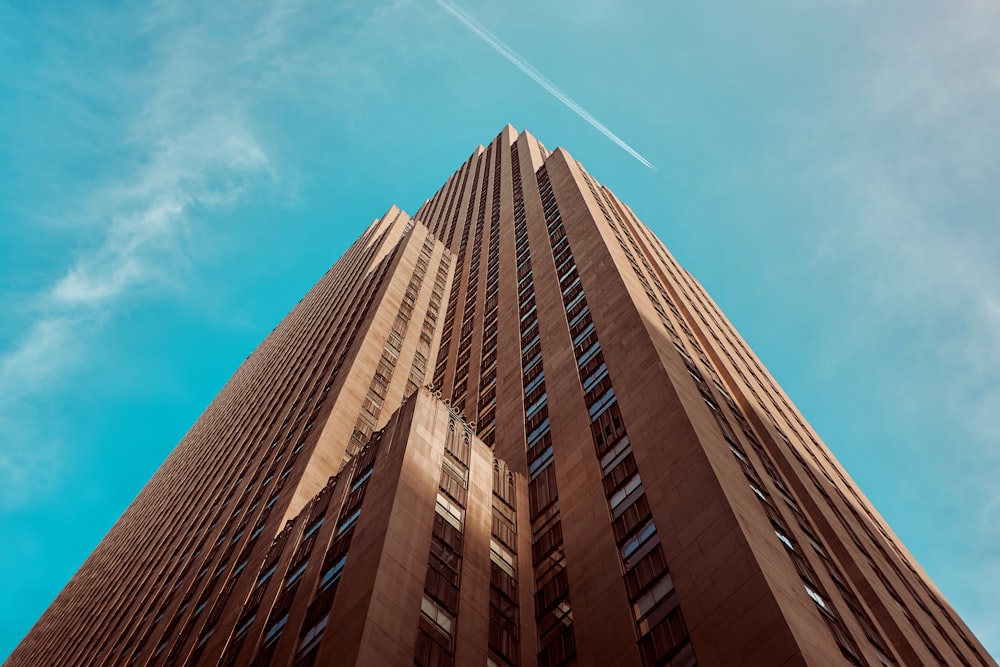 worm's eye view of brown building