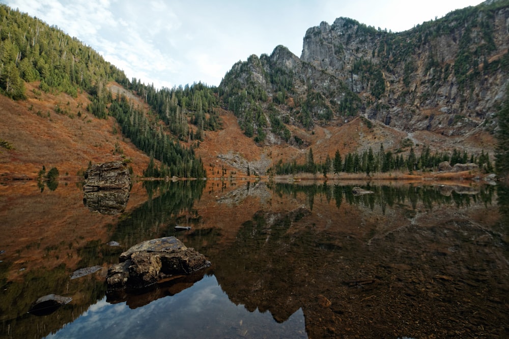 lake and mountains during daytime