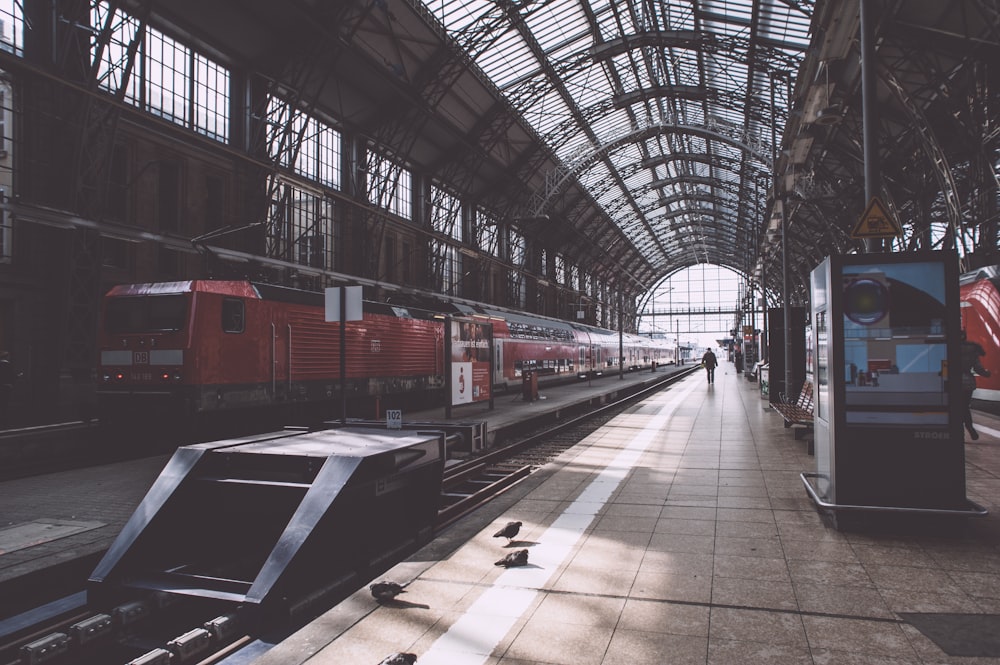 red train in train station